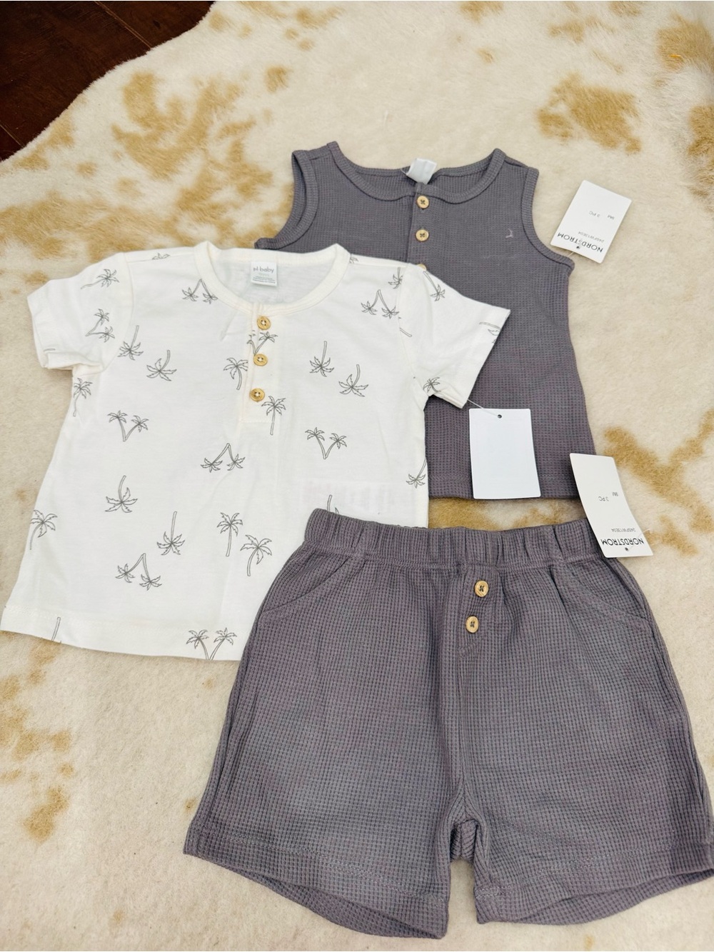 Kids 3-Piece Matching Set - Gray & Cream Palm Print - (Brand: no brand)